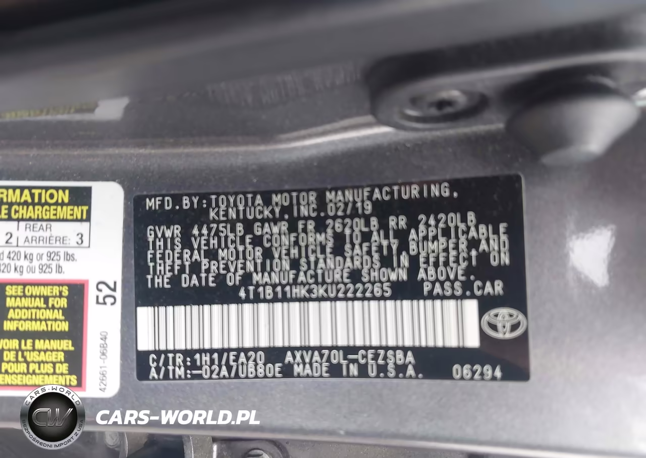 2019 Toyota Camry Se VIN:4T1B11HK3KU222265 - 9
