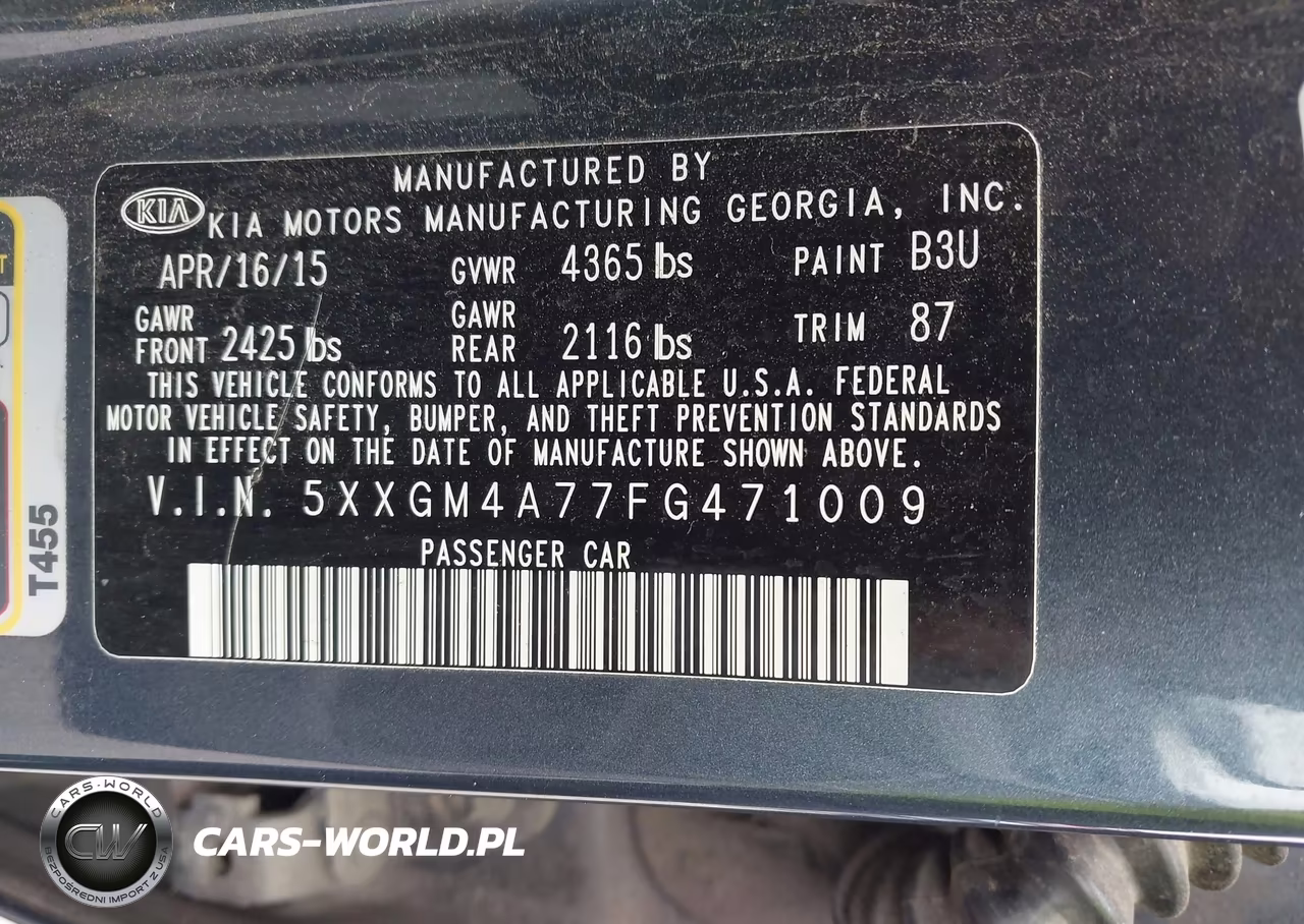 2015 Kia Optima Lx VIN:5XXGM4A77FG471009 - 9