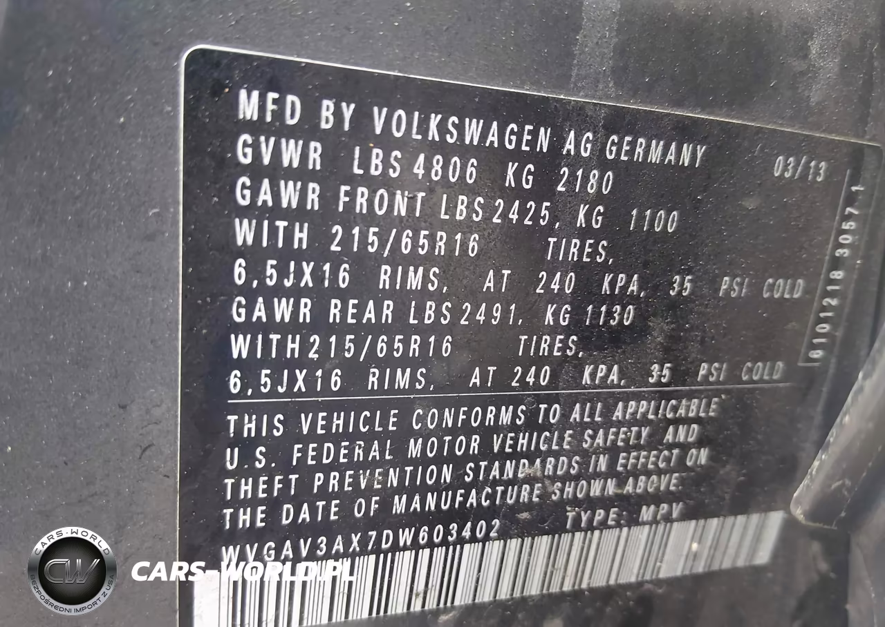 2013 Volkswagen Tiguan S VIN:WVGAV3AX7DW603402 - 9