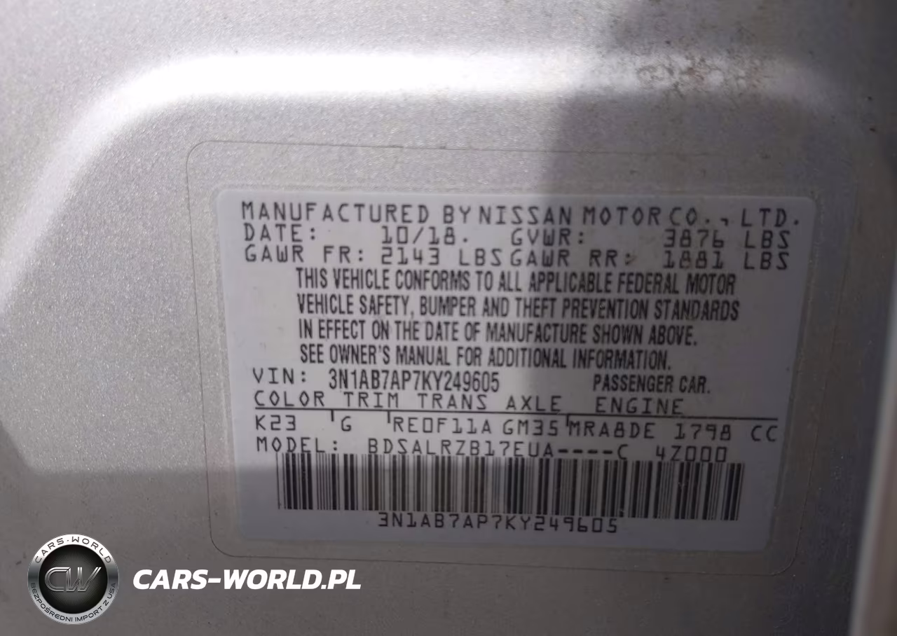 2019 Nissan Sentra Sr VIN:3N1AB7AP7KY249605 - 9