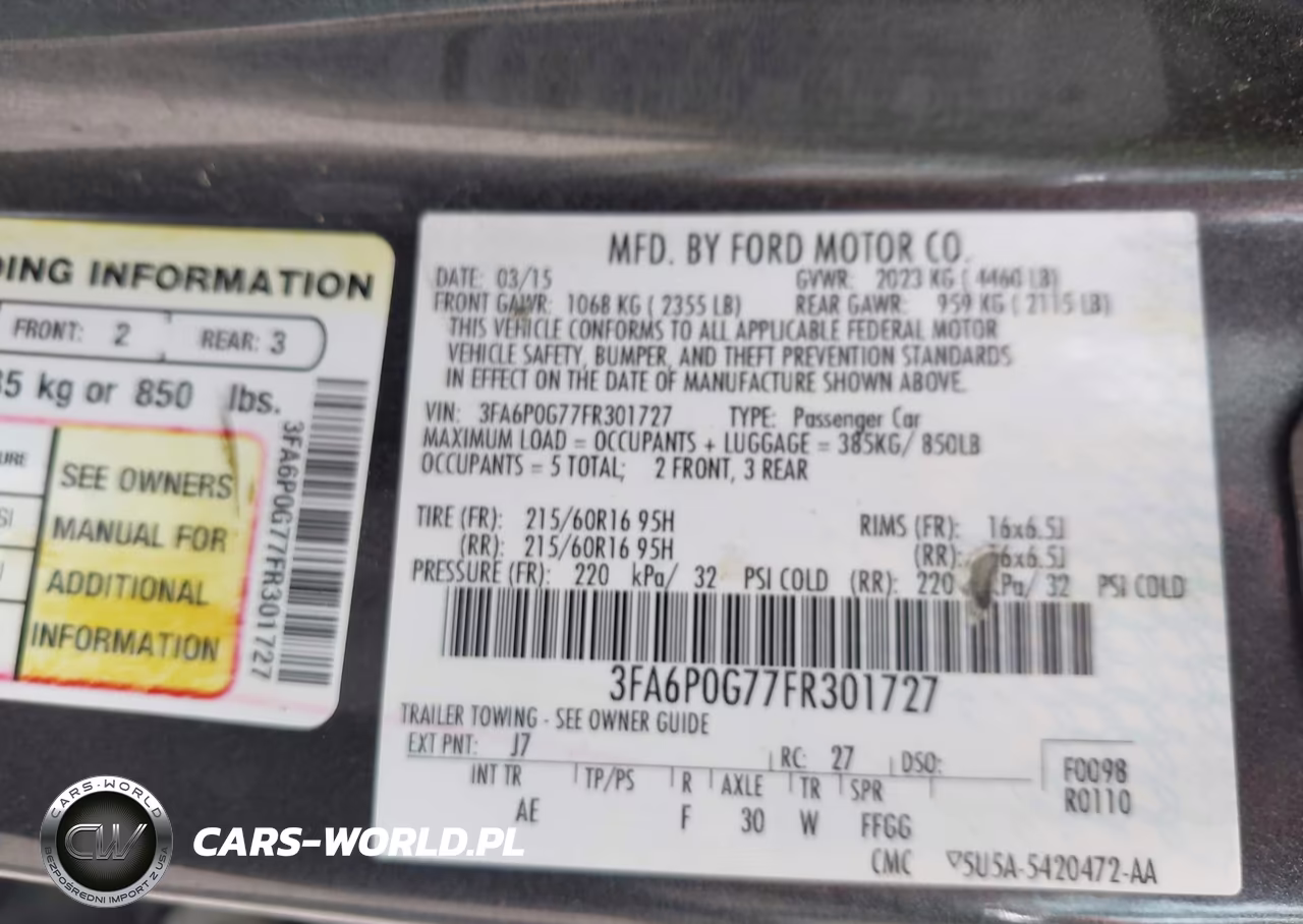 2015 Ford Fusion S VIN:3FA6P0G77FR301727 - 9