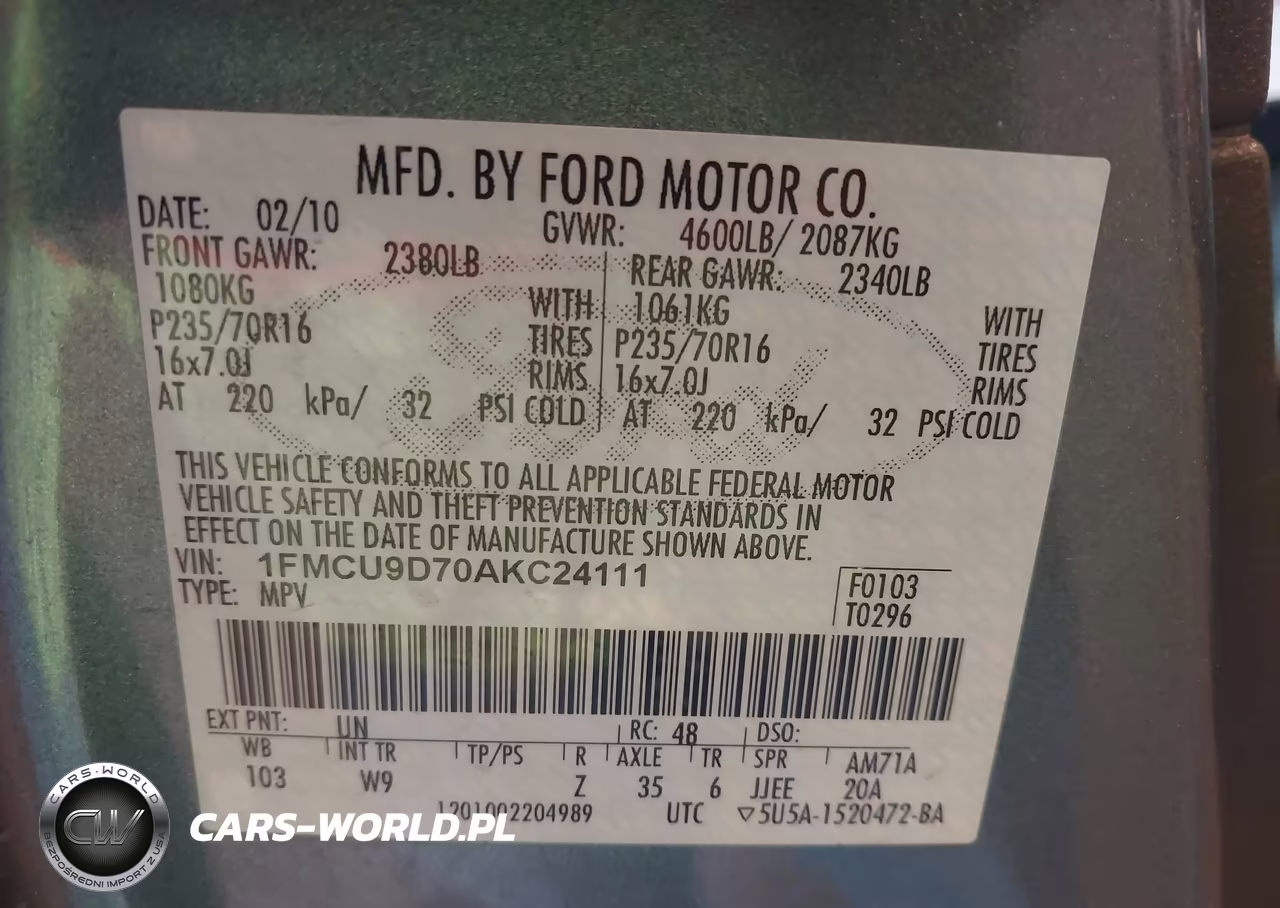 2010 Ford Escape Xlt VIN:1FMCU9D70AKC24111 - 9