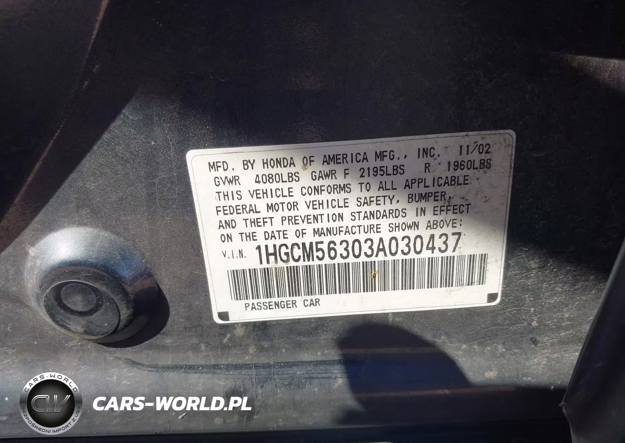 2003 Honda Accord 2.4 Lx VIN:1HGCM56303A030437 - 9