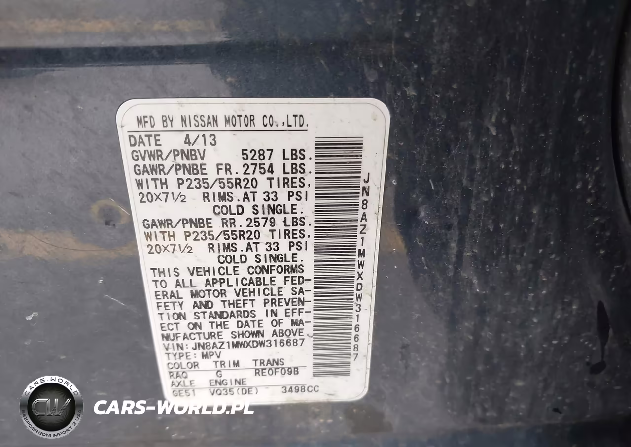 2013 Nissan Murano Le VIN:JN8AZ1MWXDW316687 - 9