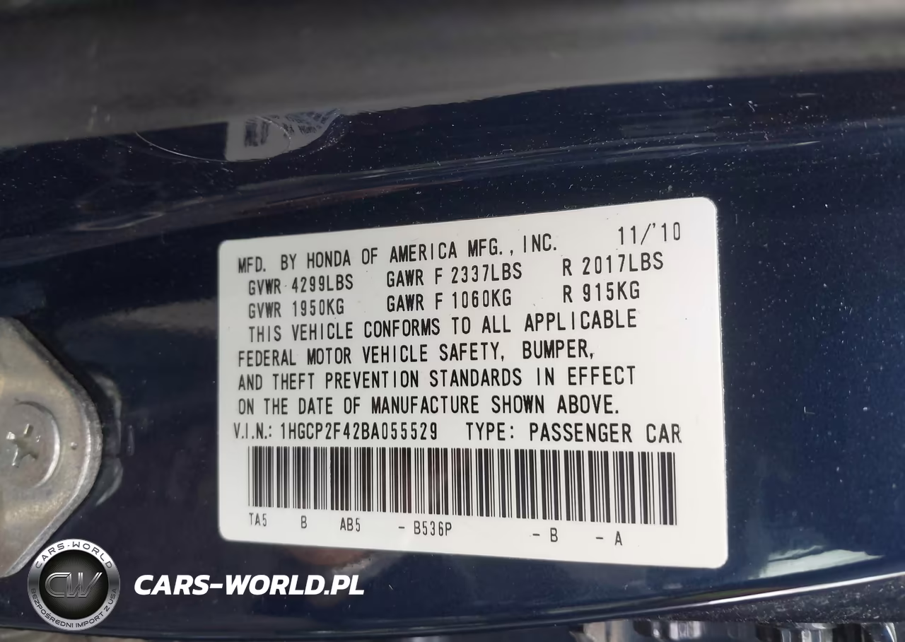 2011 Honda Accord 2.4 Lx-P VIN:1HGCP2F42BA055529 - 9