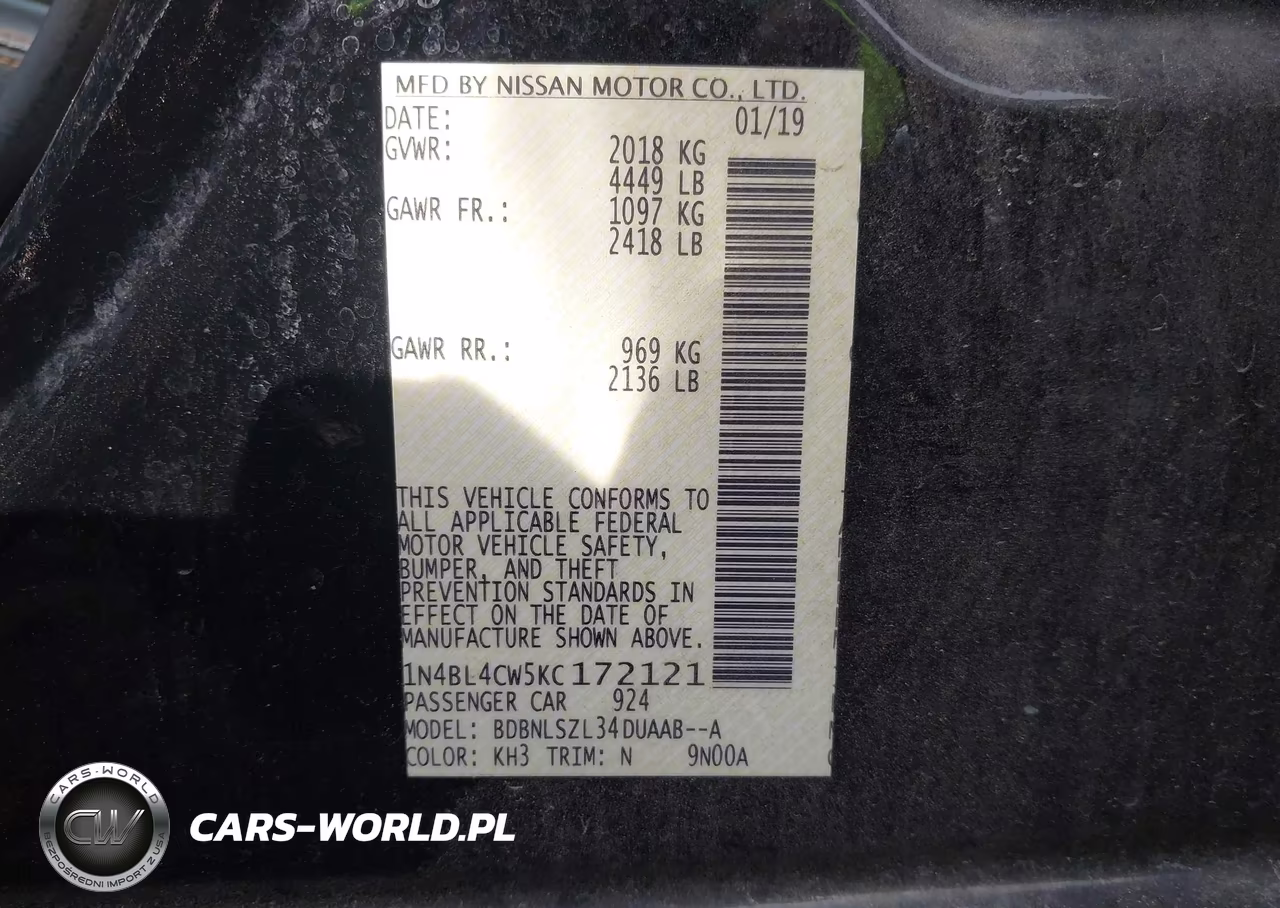 2019 Nissan Altima 2.5 Sr VIN:1N4BL4CW5KC172121 - 9