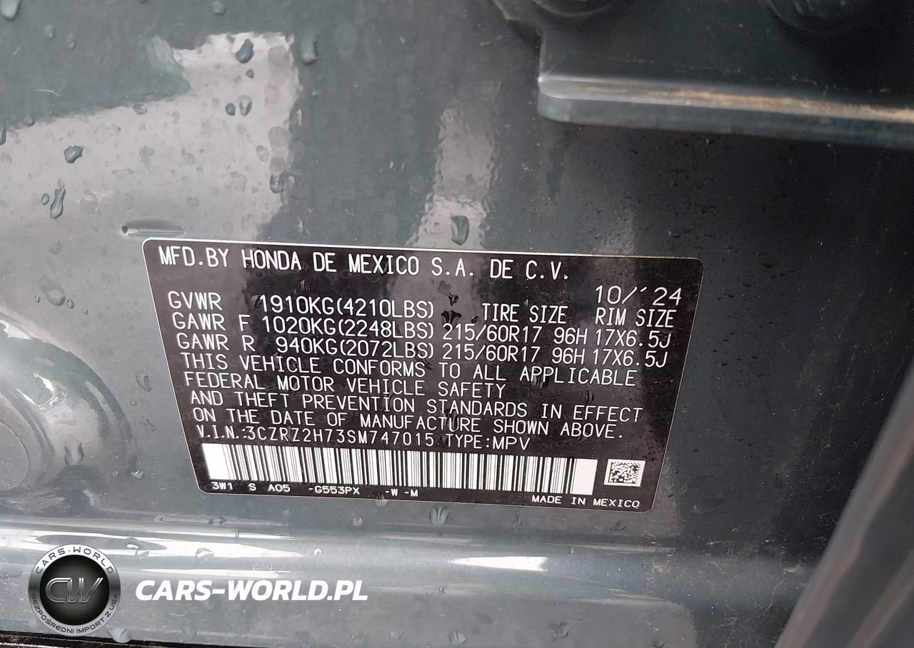 2025 Honda Hr-V Awd Ex-L VIN:3CZRZ2H73SM747015 - 9
