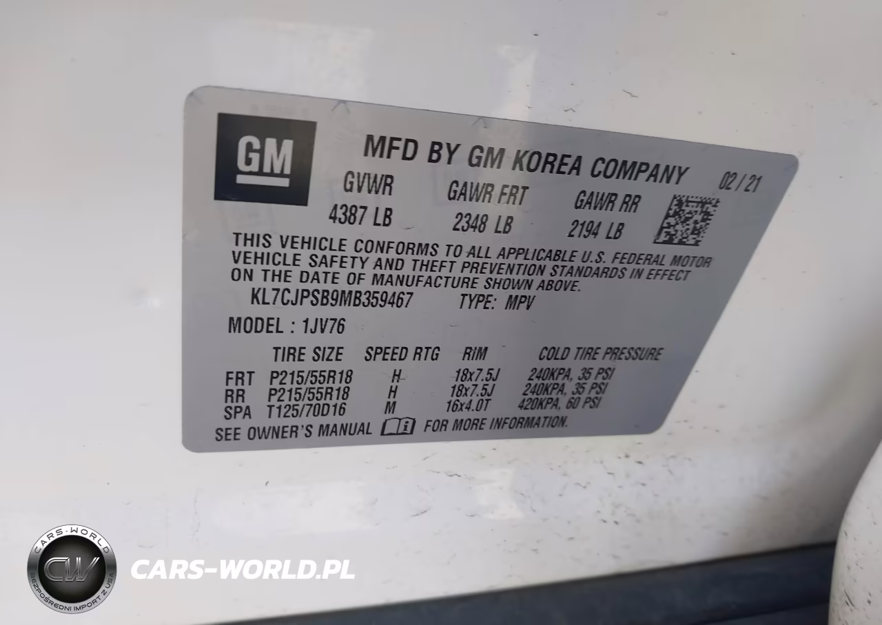 2021 Chevrolet Trax Awd Lt VIN:KL7CJPSB9MB359467 - 9
