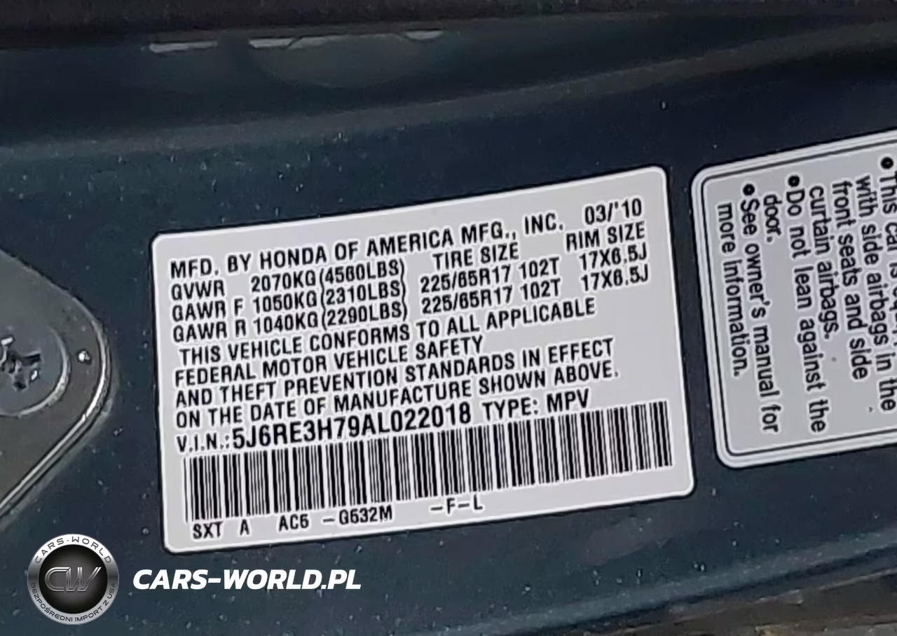 2010 Honda Cr-V Ex-L VIN:5J6RE3H79AL022018 - 9