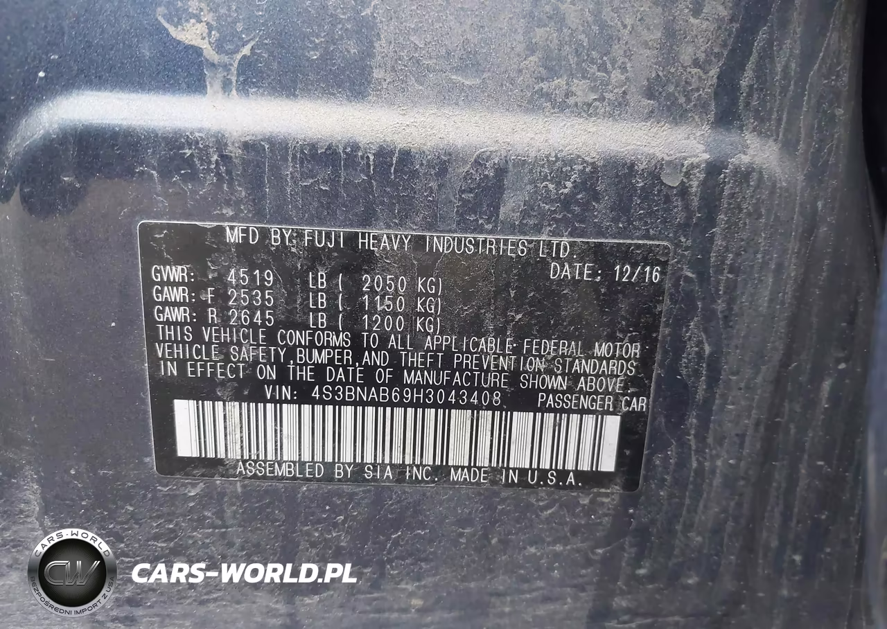 2017 Subaru Legacy 2.5I VIN:4S3BNAB69H3043408 - 9