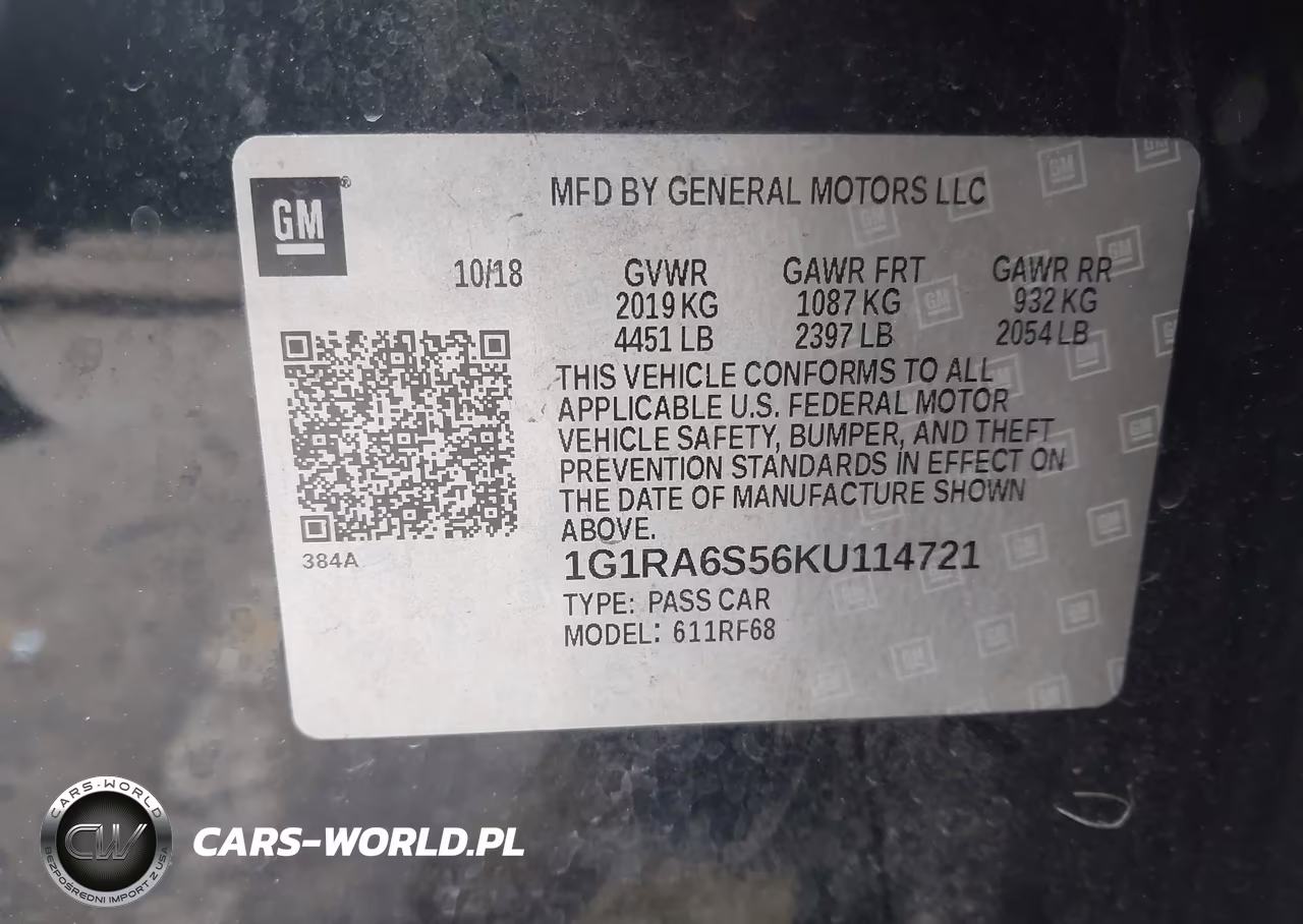 2019 Chevrolet Volt Lt VIN:1G1RA6S56KU114721 - 9