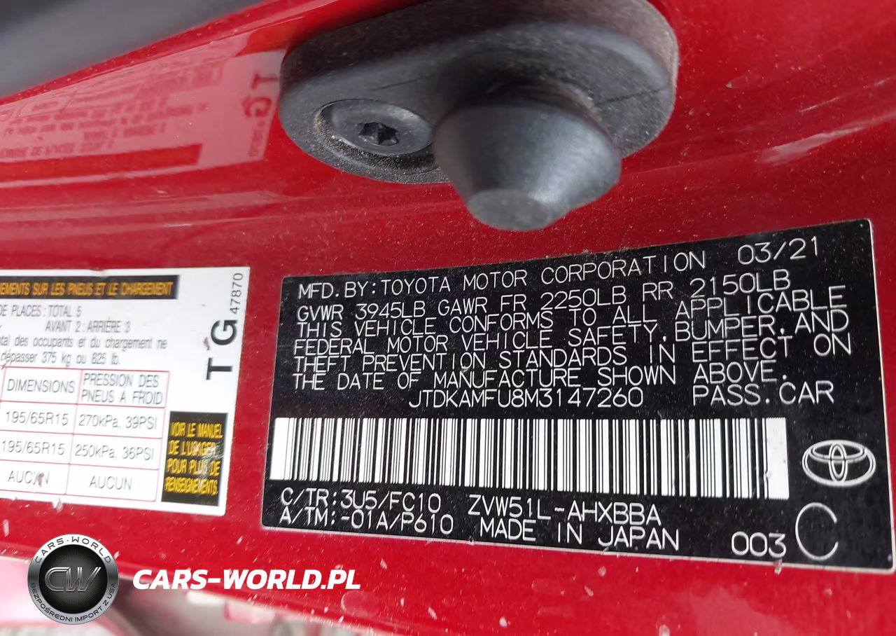 2021 Toyota Prius L Eco VIN:JTDKAMFU8M3147260 - 9