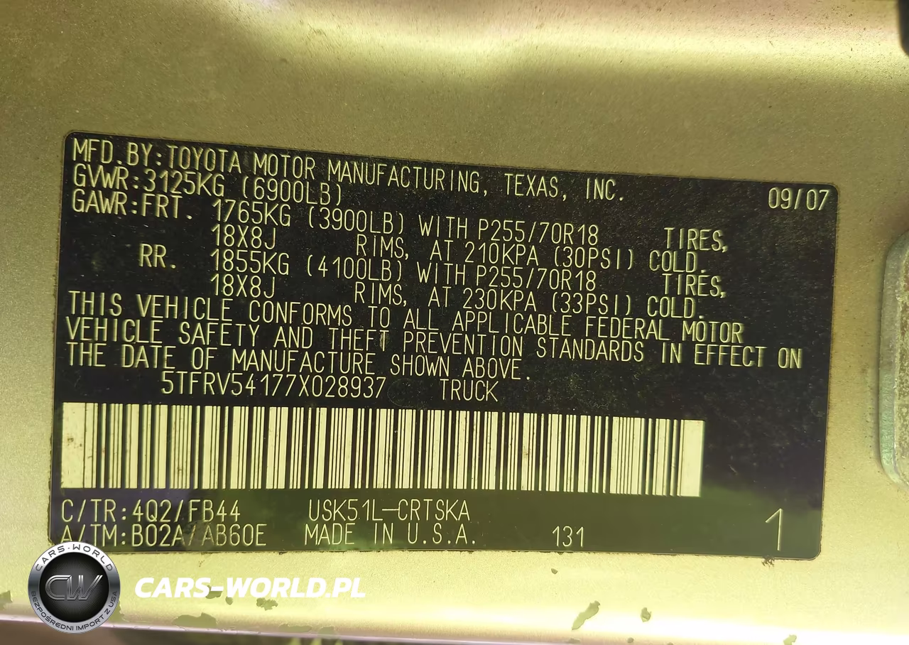 2007 Toyota Tundra Sr5 V8 VIN:5TFRV54177X028937 - 9