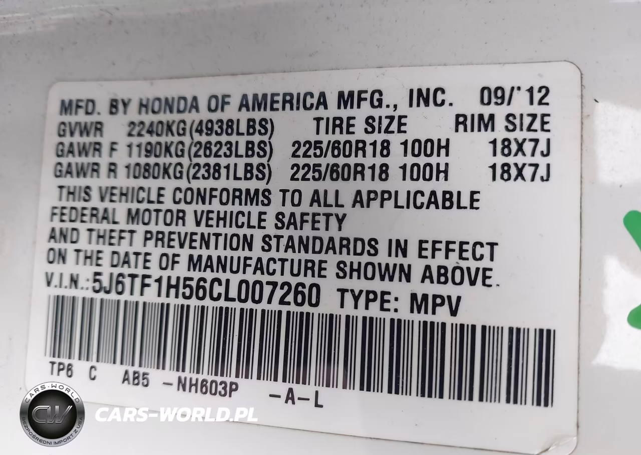 2012 Honda Crosstour Ex-L VIN:5J6TF1H56CL007260 - 9
