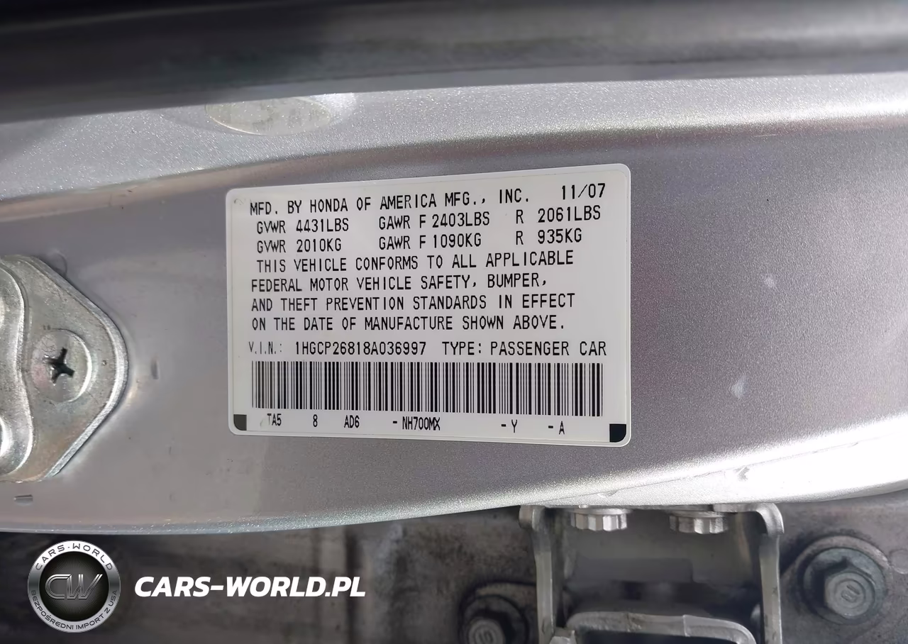 2008 Honda Accord 2.4 Ex-L VIN:1HGCP26818A036997 - 9