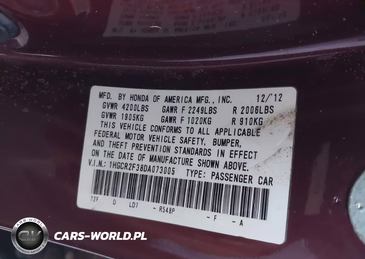 2013 Honda Accord Lx VIN:1HGCR2F38DA073005 - 9