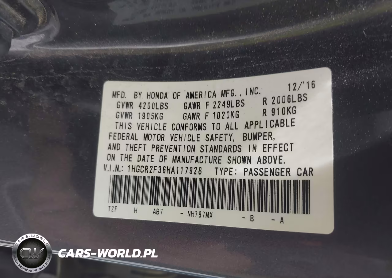 2017 Honda Accord Lx VIN:1HGCR2F36HA117928 - 9