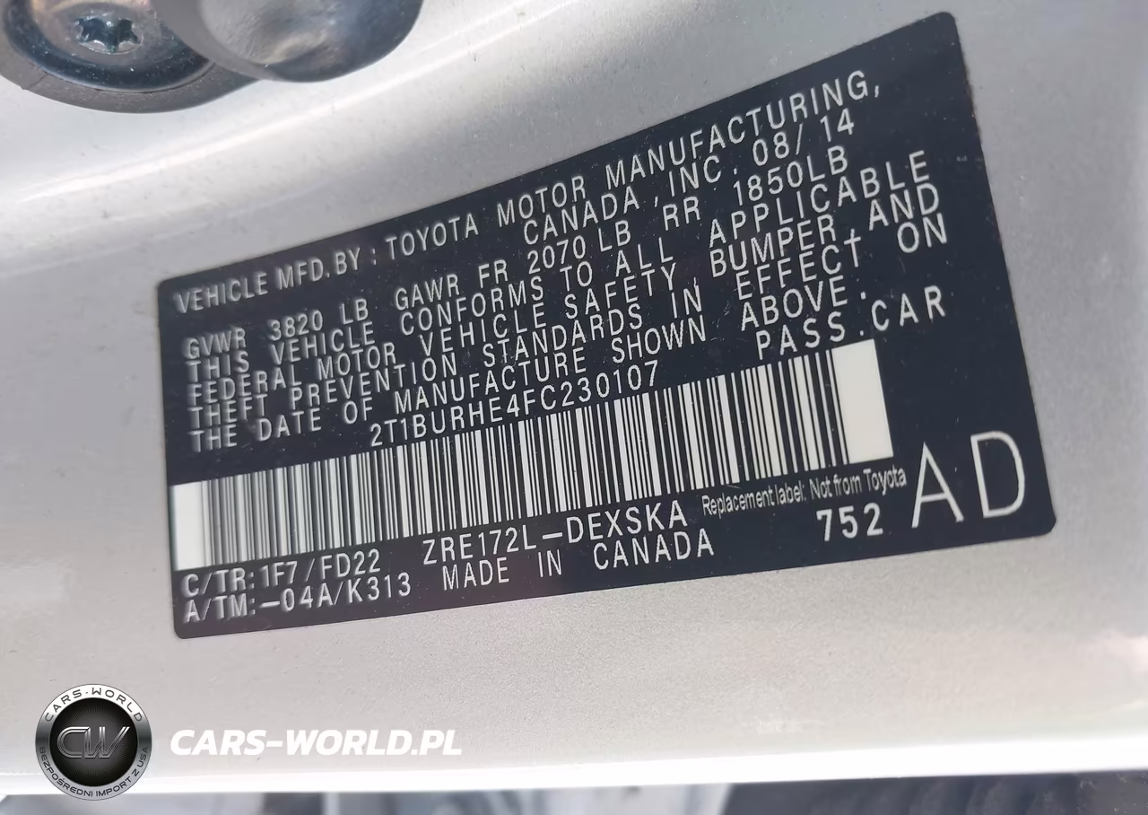 2015 Toyota Corolla S Plus VIN:2T1BURHE4FC230107 - 9