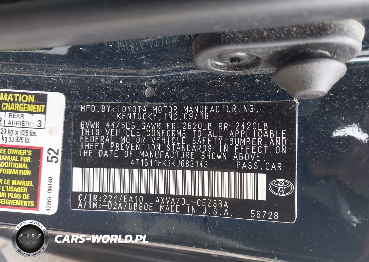 2019 Toyota Camry Se VIN:4T1B11HK3KU683143 - 9