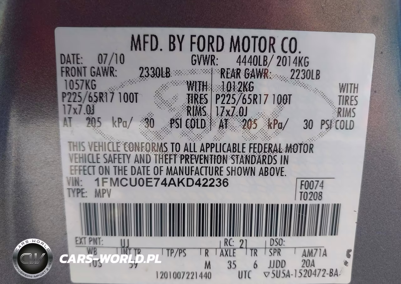 2010 Ford Escape Limited VIN:1FMCU0E74AKD42236 - 9