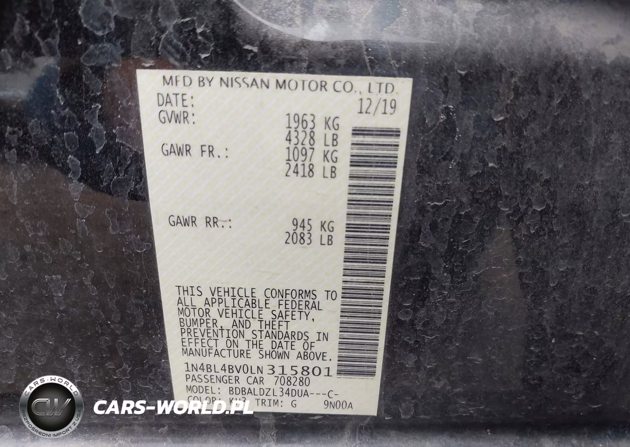 2020 Nissan Altima S Fwd VIN:1N4BL4BV0LN315801 - 9