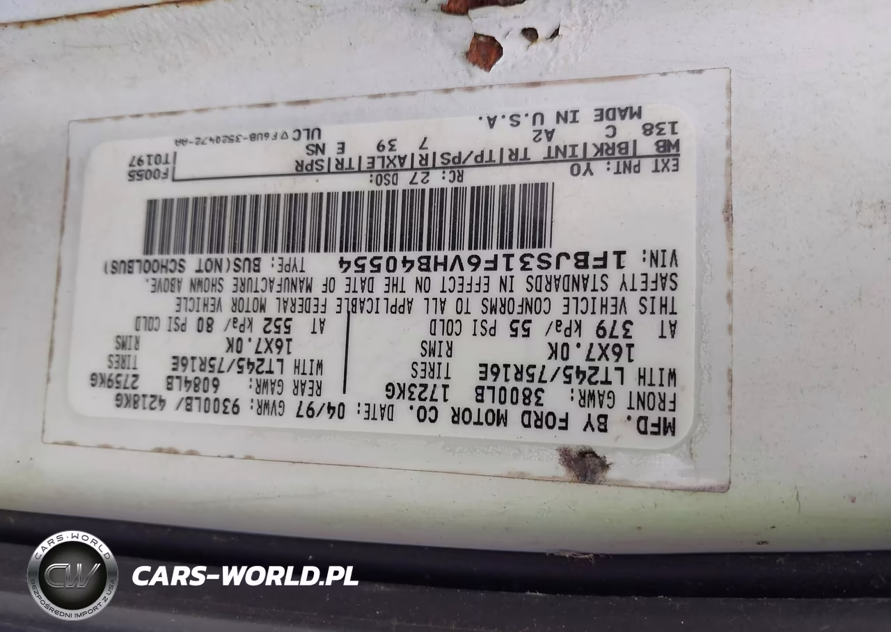 1997 Ford Club Wagon Xl-Xlt VIN:1FBJS31F6VHB40554 - 9