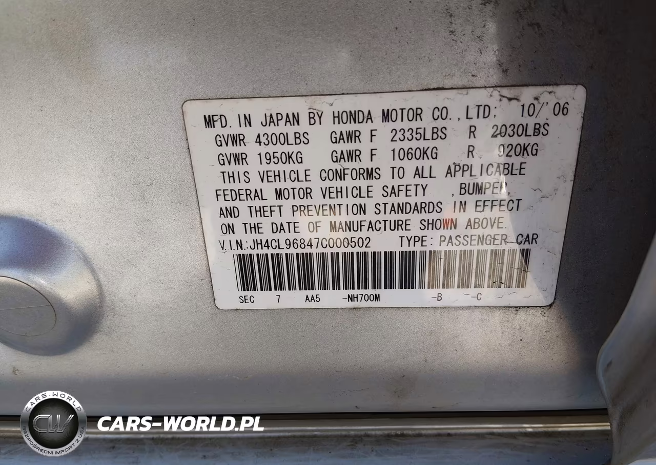 2007 Acura Tsx VIN:JH4CL96847C000502 - 9