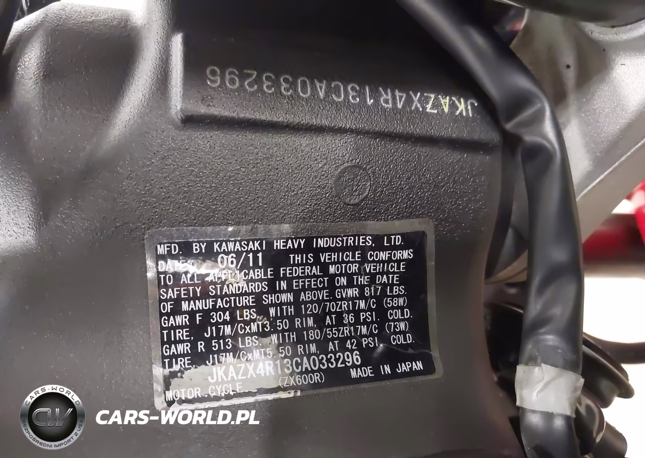 2012 Kawasaki Zx600 R VIN:JKAZX4R13CA033296 - 10