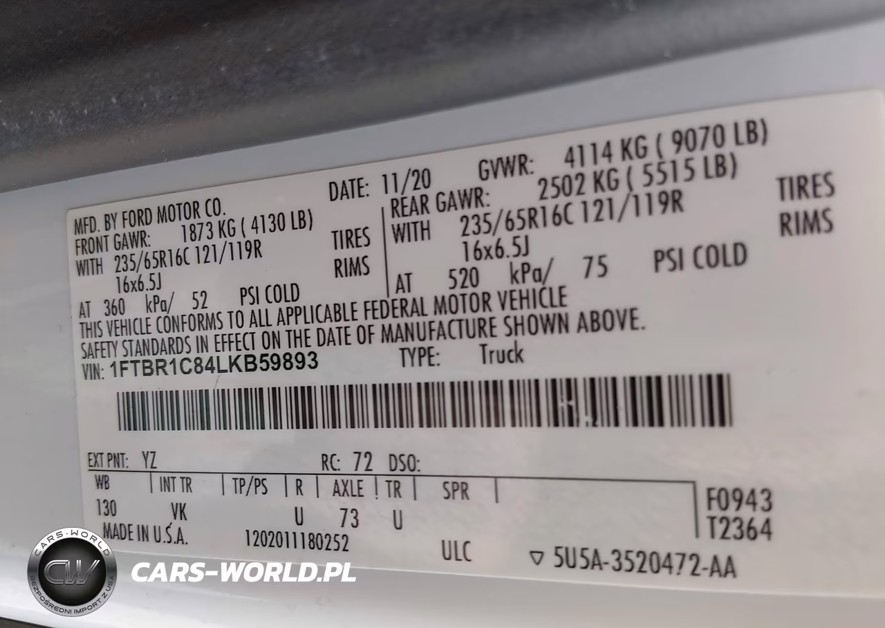 2020 Ford Transit-250 VIN:1FTBR1C84LKB59893 - 9