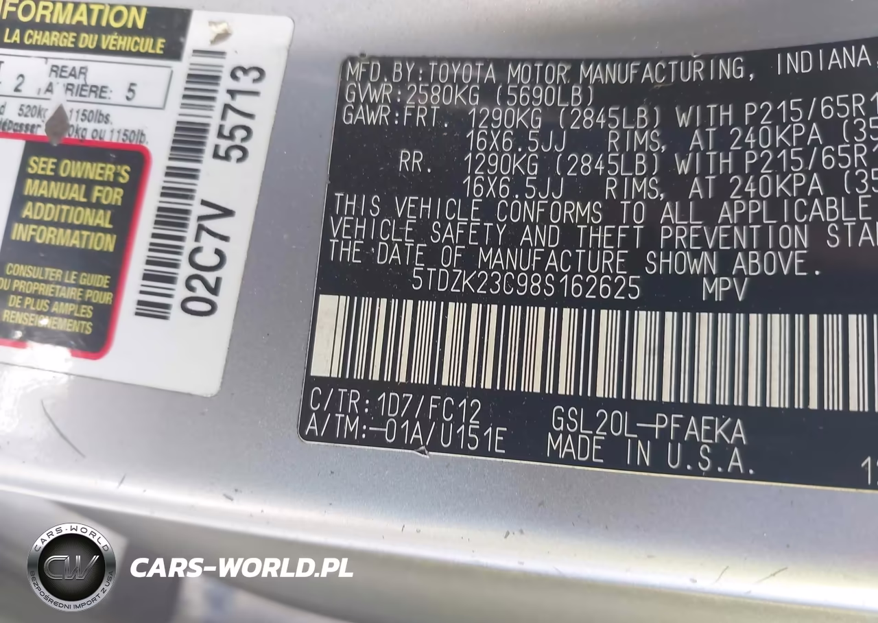 2008 Toyota Sienna Le VIN:5TDZK23C98S162625 - 9