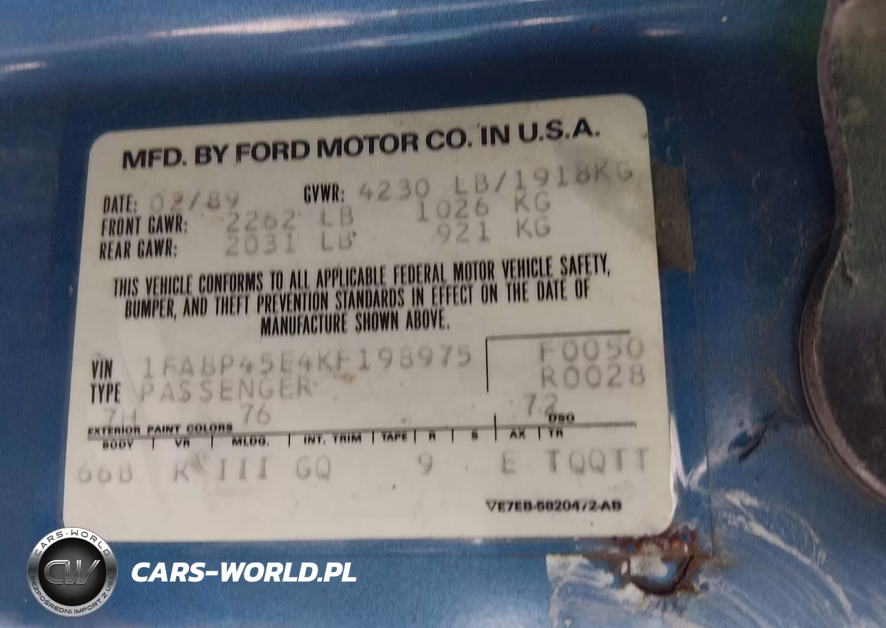 1989 Ford Mustang Gt-Cobra Gt VIN:1FABP45E4KF198975 - 9
