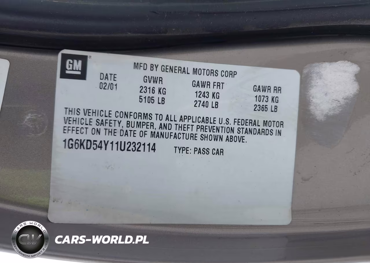 2001 Cadillac Deville Standard W-W20 VIN:1G6KD54Y11U232114 - 9