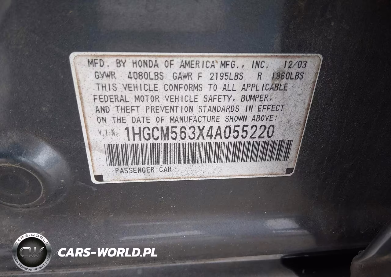 2004 Honda Accord 2.4 Lx VIN:1HGCM563X4A055220 - 9