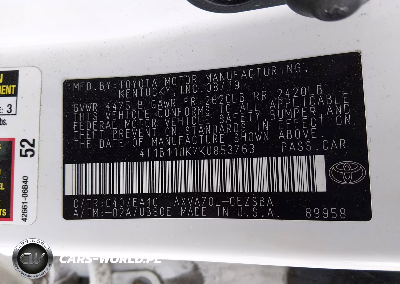 2019 Toyota Camry Se VIN:4T1B11HK7KU853763 - 9