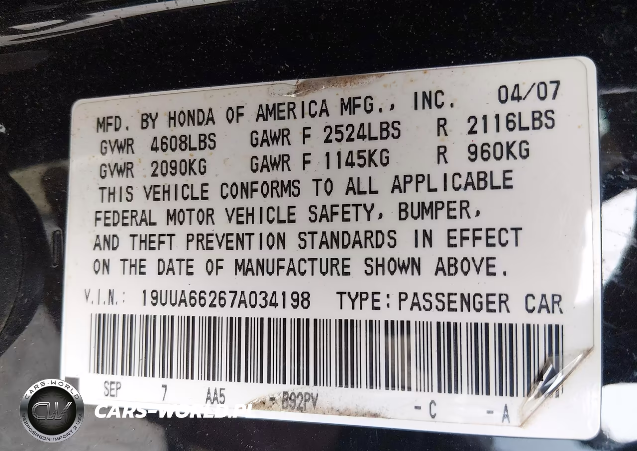2007 Acura Tl 3.2 VIN:19UUA66267A034198 - 9
