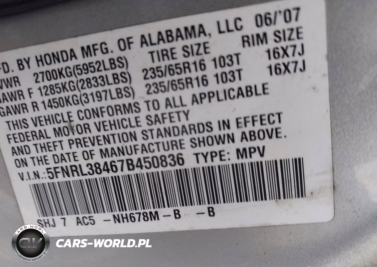 2007 Honda Odyssey Ex VIN:5FNRL38467B450836 - 9