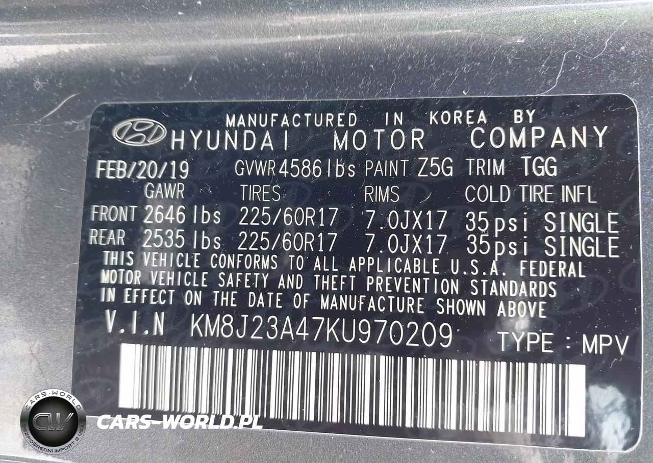 2019 Hyundai Tucson Se VIN:KM8J23A47KU970209 - 9