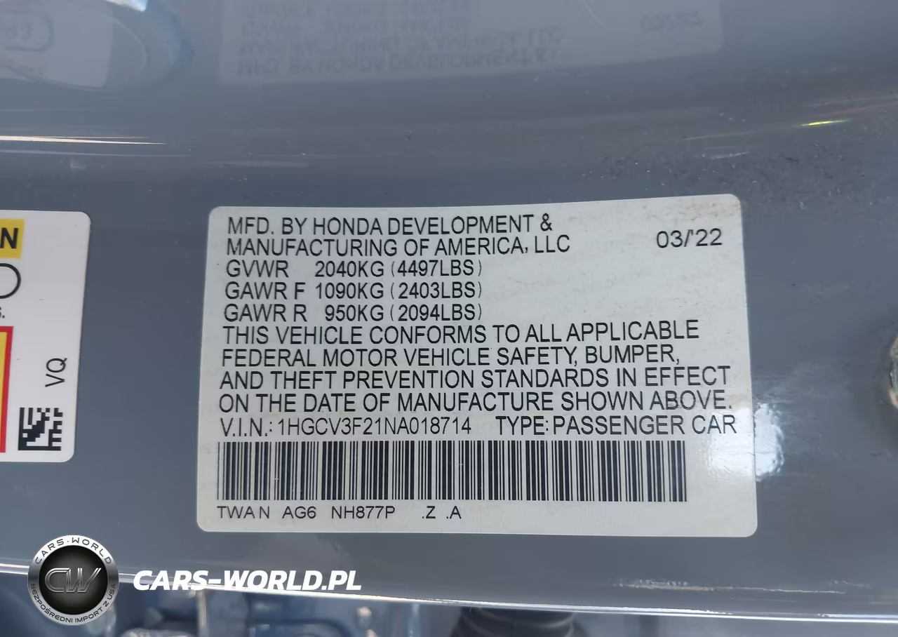 2022 Honda Accord Hybrid Sport VIN:1HGCV3F21NA018714 - 9