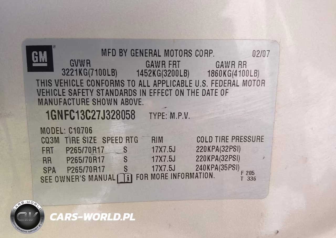 2007 Chevrolet Tahoe Ls VIN:1GNFC13C27J328058 - 9