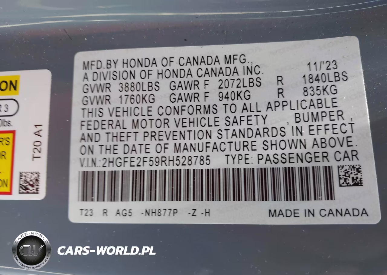 2024 Honda Civic Sport VIN:2HGFE2F59RH528785 - 9