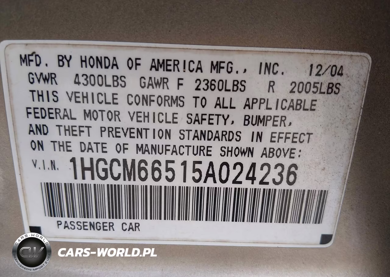 2005 Honda Accord 3.0 Ex VIN:1HGCM66515A024236 - 9