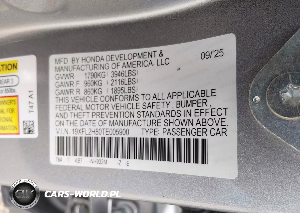 2026 Honda Civic Sport VIN:19XFL2H80TE005900 - 9