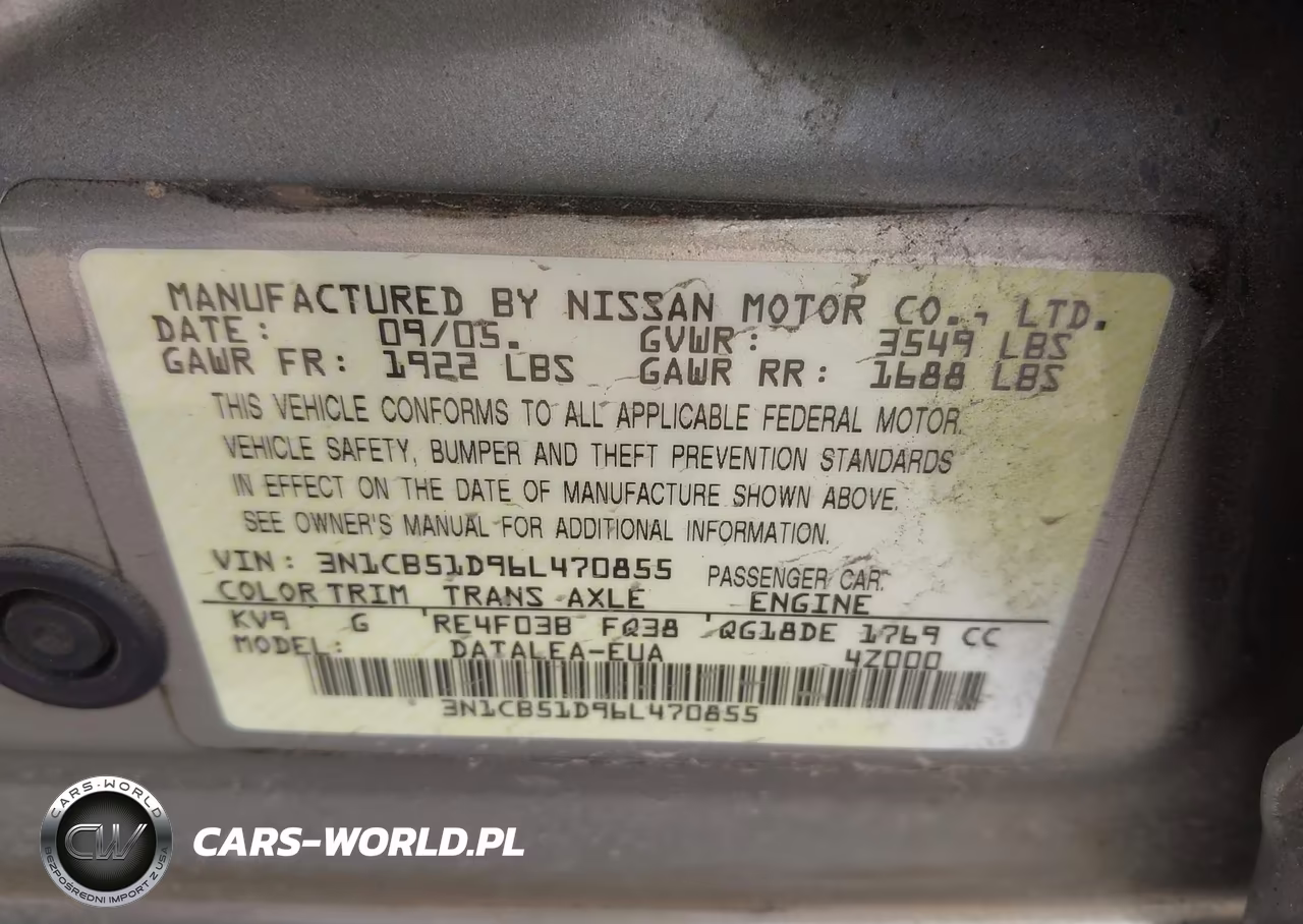 2006 Nissan Sentra 1.8S VIN:3N1CB51D96L470855 - 9