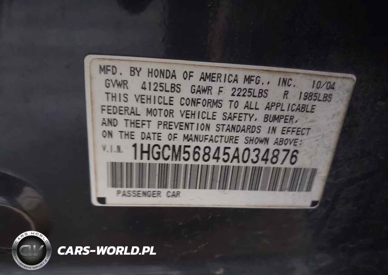 2005 Honda Accord 2.4 Ex VIN:1HGCM56845A034876 - 9