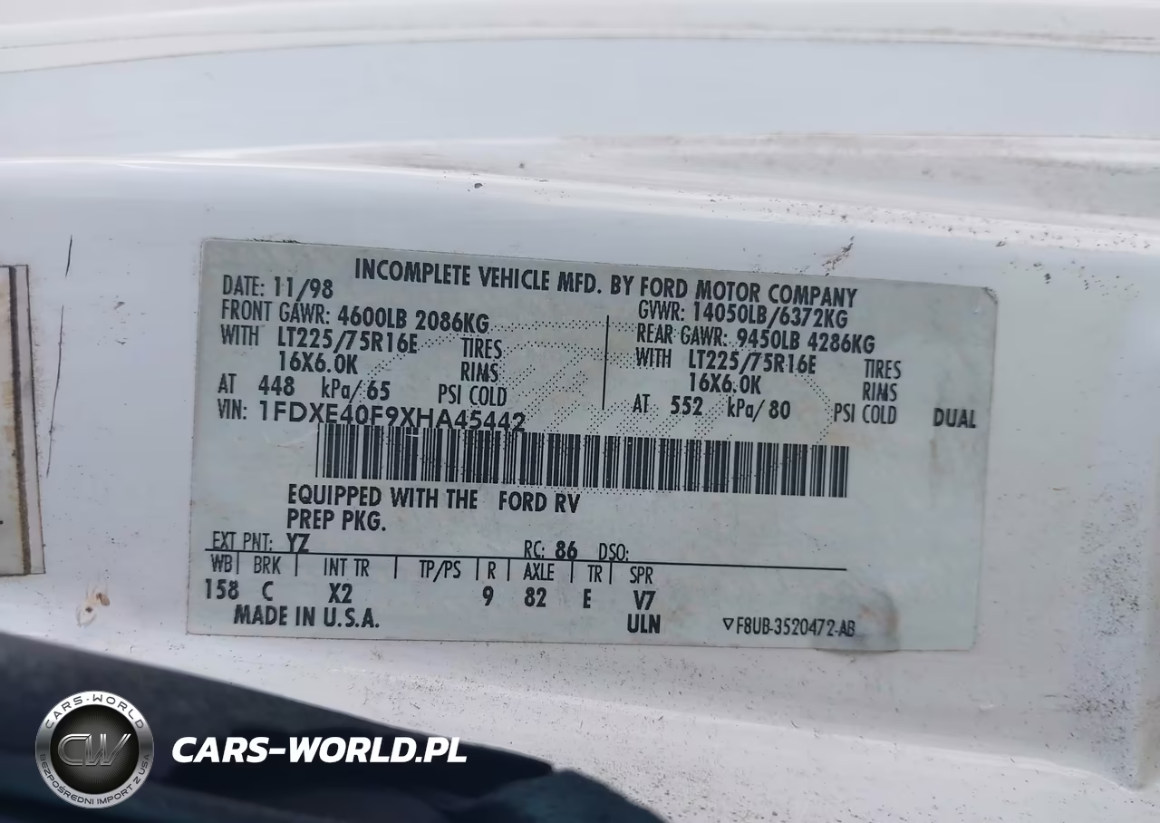 1999 Ford Econoline E450 Super Duty Cutwy Rv VIN:1FDXE40F9XHA45442 - 9