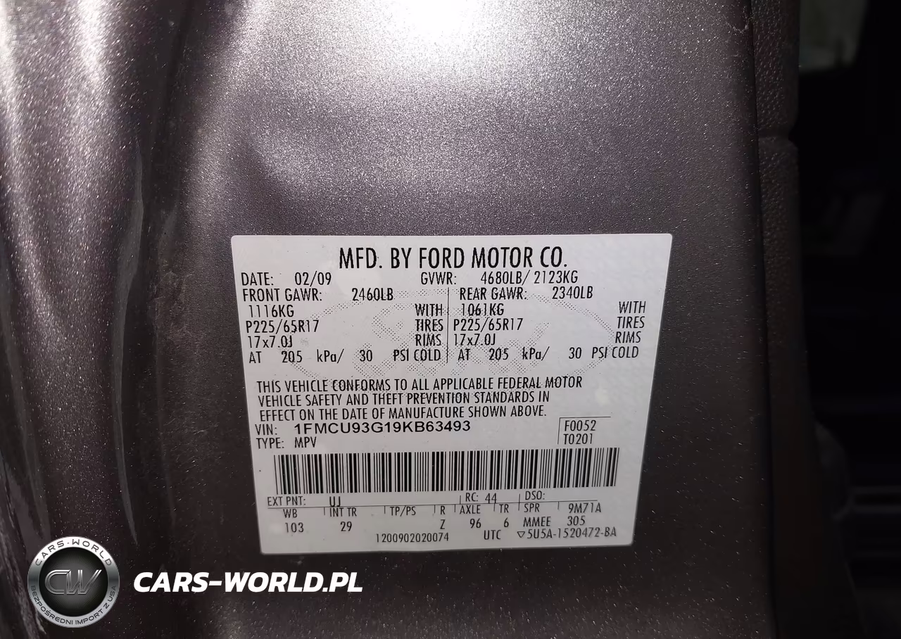 2009 Ford Escape Xlt VIN:1FMCU93G19KB63493 - 9