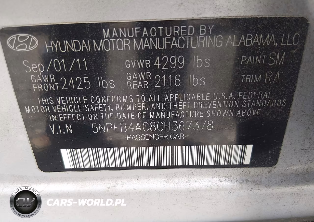 2012 Hyundai Sonata Gls VIN:5NPEB4AC8CH367378 - 9