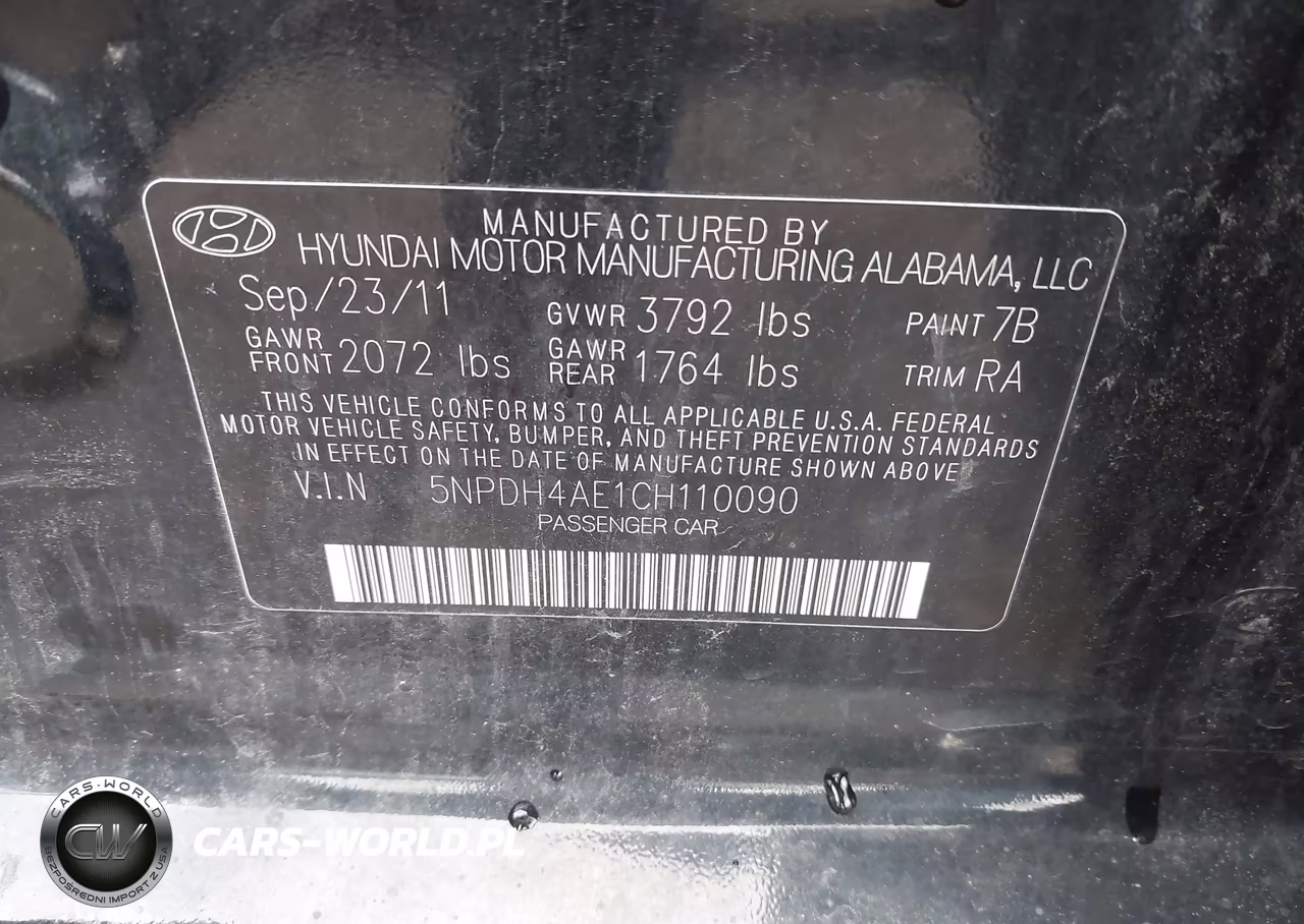2012 Hyundai Elantra Gls VIN:5NPDH4AE1CH110090 - 9