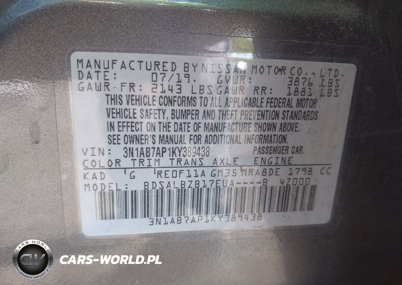 2019 Nissan Sentra S VIN:3N1AB7AP1KY389438 - 9