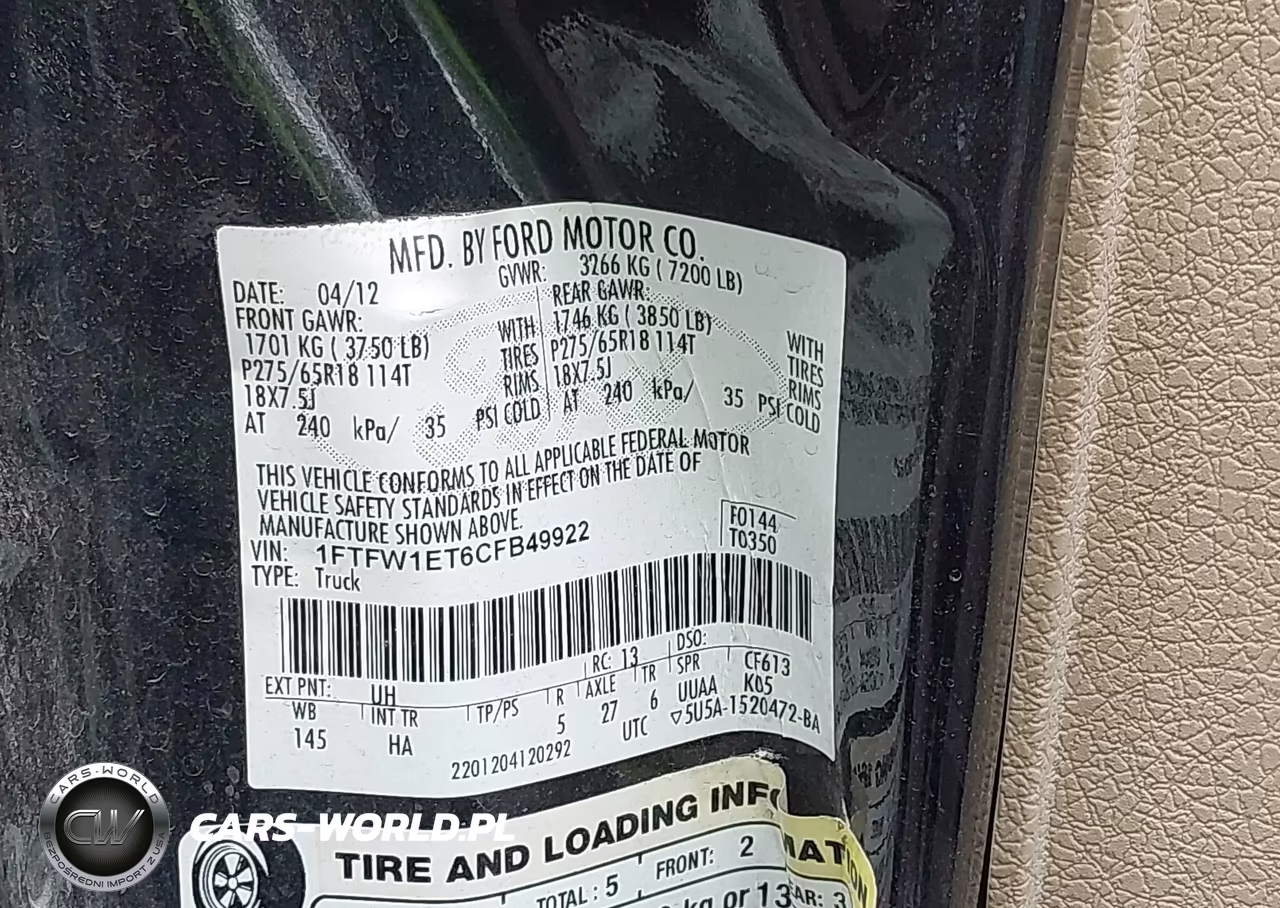2012 Ford F-150 Lariat VIN:1FTFW1ET6CFB49922 - 9